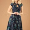 50s Proud Peacock Swing Dress In Midnight Blue