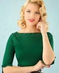 50s Modern Love Top In Forest Green