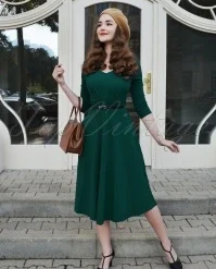 50s Ruby Swing Dress In Forest Green