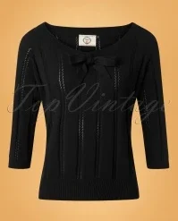 50s Belle Bow Pointelle Top In Black