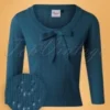 50s Pointelle Bow Top In Steal Blue