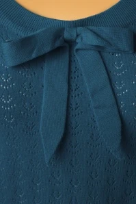 50s Pointelle Bow Top In Steal Blue - Image 3
