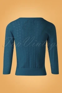 50s Pointelle Bow Top In Steal Blue - Image 2