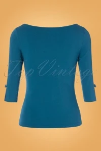 50s Oonagh Top In Dark Teal Blue - Image 3