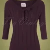 50s Belle Bow Pointelle Top In Aubergine
