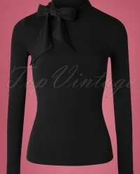 Vixen 50s Josie Tie Neck Top In Black