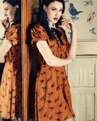 Bunny 60s Vixey Fox Dress In Rust Brown