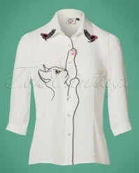 60s Snow Bird Blouse In Ivory White