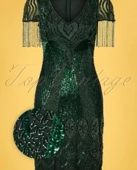 20s Marta Flapper Dress In Forest Green