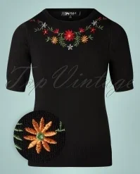 50s Julie Floral Top In Black