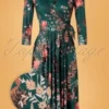 50s Colette Floral Swing Dress In Dark Green