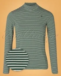 Blutsgeschwister 60s Lonely Lips Stripes Turtleneck Top In Deep Forest Green