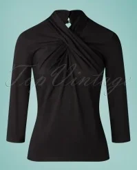 50s Sophia Evening Jersey Top In Black