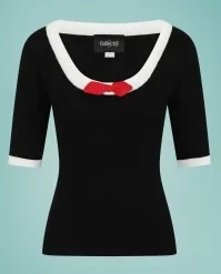 50s Freya Knitted Top In Black And Red