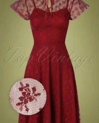 Vixen 50s Melody Lace Occasion Dress In Burgundy