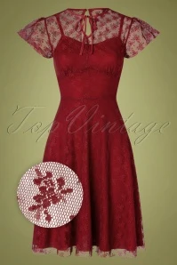 Vixen 50s Melody Lace Occasion Dress In Burgundy