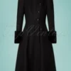 Vixen 40s Violet Fur Trim Dress Coat In Black