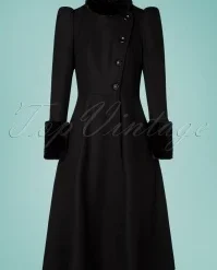 Vixen 40s Violet Fur Trim Dress Coat In Black