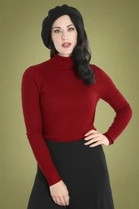 Bunny 60s Spiros Turtleneck Top In Burgundy - Image 2