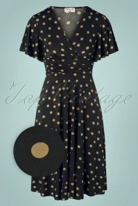 50s Sadie Polkadot Swing Dress In Black And Mocha - Image 2
