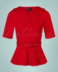 Vixen 50s Dahlia Peplum Top In Red