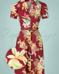 50s Charlene Honolulu Shirtwaister Dress In Burgundy