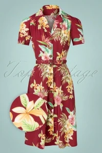 50s Charlene Honolulu Shirtwaister Dress In Burgundy