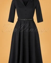 50s Winter Rose Swing Dress In Black