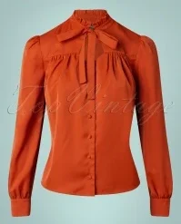 Vixen 50s Tonja Tie Neck Blouse In Rusty Orange