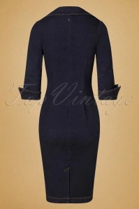 50s Rita Rae Pencil Dress In Dark Denim - Image 2