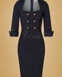 50s Rita Rae Pencil Dress In Dark Denim