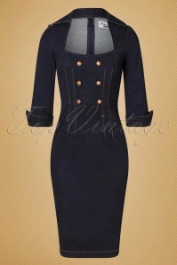 50s Rita Rae Pencil Dress In Dark Denim