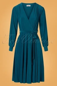 50s Trishia Swing Dress In Teal Blue - Image 2