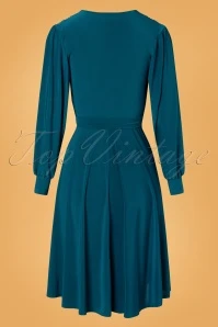 50s Trishia Swing Dress In Teal Blue - Image 5