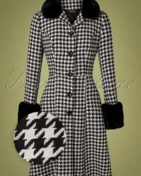 Vixen 50s Erin Faux Fur Coat In Houndstooth