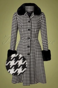 Vixen 50s Erin Faux Fur Coat In Houndstooth