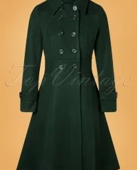 Vixen 60s Daria Double Breasted Coat In Peacoat Green