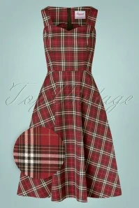 50s Winter Check Swing Dress In Red