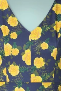 TopVintage Exclusive ~ 50s Olivia Roses Long Sleeve Swing Dress In Navy - Image 4