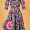 TopVintage Exclusive ~ 50s Adriana Floral Long Sleeve Swing Dress In Purple
