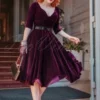 50s Marilyn Velvet Swing Dress In Burgundy
