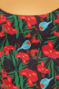 TopVintage Exclusive ~ 50s Adriana Birdy Floral Long Sleeve Swing Dress In Black - Image 4