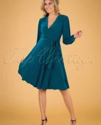50s Trishia Swing Dress In Teal Blue