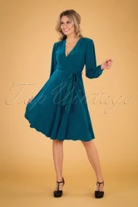 50s Trishia Swing Dress In Teal Blue