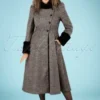 Vixen 40s Violet Fur Trim Dress Coat In Grey