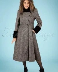 Vixen 40s Violet Fur Trim Dress Coat In Grey