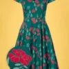 Topvintage Exclusive ~ 50s Olivia Short Sleeves Swing Dress In Teal