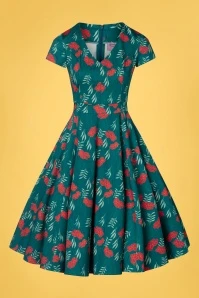 Topvintage Exclusive ~ 50s Olivia Short Sleeves Swing Dress In Teal - Image 3