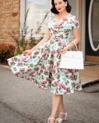 The Bombshell Flower Print Swing Dress In White