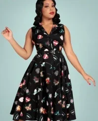 Caterina Sleeveless Cats Forever Swing Dress In Black